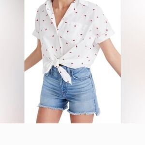 Madewell White Button-Down Shirt with Red Accents